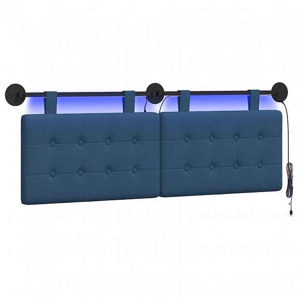 vidaXL Závěsné čelo postele S LED osvětlením Modrá Textil