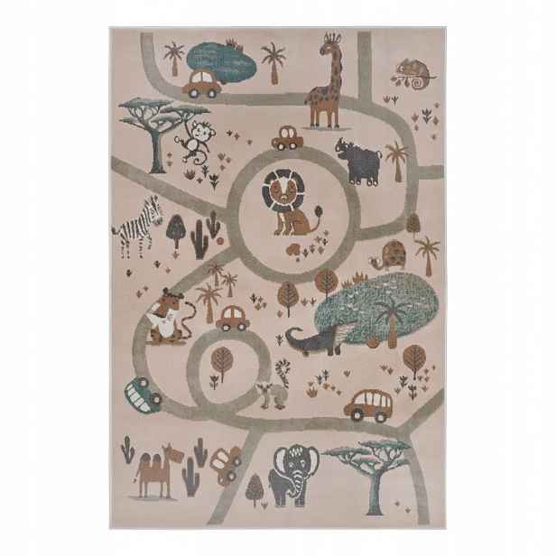 Koberec 160 x 235 cm, béžová africká safari zvířátka