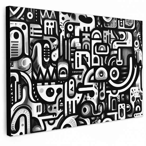 MuchoWow OBRAZ NA PLÁTNĚ Symboly - abstraktní - grafické - černé 30x20 cm