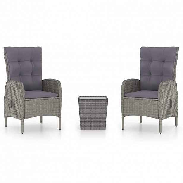 vidaXL 3dílný zahradní bistro set polyratan a sklo šedý