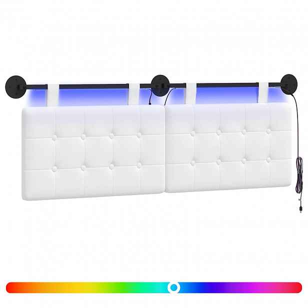 vidaXL Závěsné čelo postele S LED osvětlením Bílá Textil