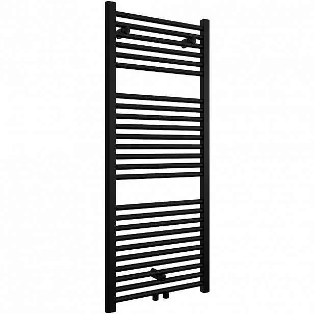 Koupelnový radiátor Lincoln - středové připojení 50mm/boční - 366W - černá matná - 1200x500 mm