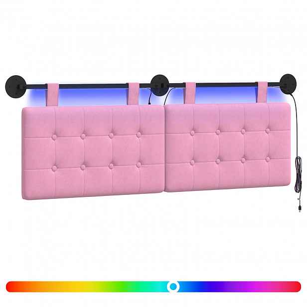 vidaXL Závěsné čelo postele S LED osvětlením Růžová Textil