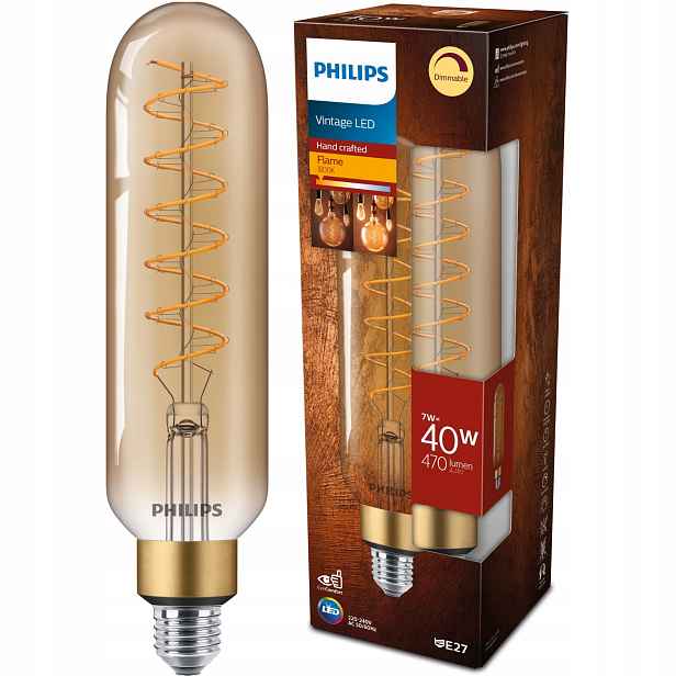 Led žárovka Philips E27 T65 7W 40W 1800K Filament Vintage Ozdobná Retro
