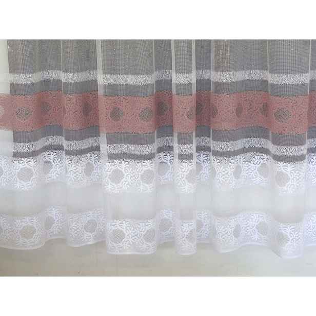 Mg Záclona 768/16 bílá/BR Růžová 350x180 cm Hotová S Obšitou M