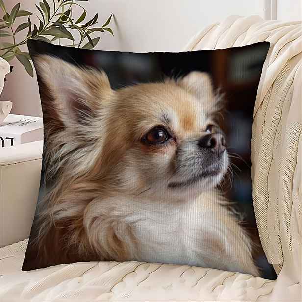 TEMU 1 Polyesterová krátká plyšová povlak na polštář, velikost 18X18 palců, potištěná vzorem "I Love My Chihuahua", oboustranný design a design