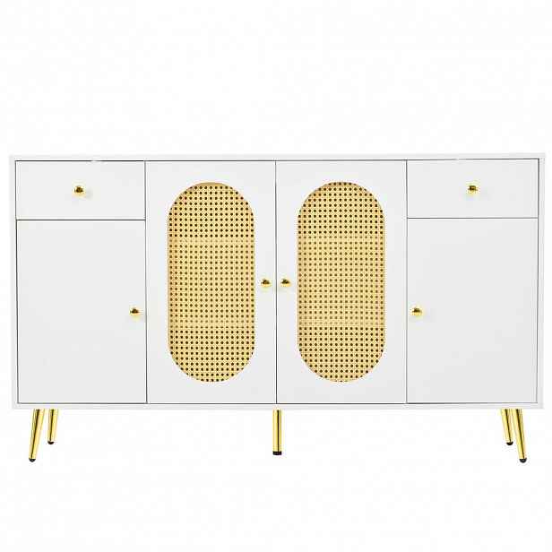 Urban Meuble SIDEBOARD bílý ratan 140 cm 4 dvířka 2 zásuvky