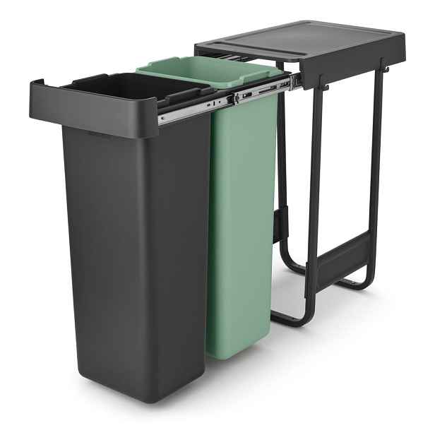 Vestavný plastový odpadkový koš na tříděný odpad v mentolovo-tmavě šedé barvě 2x30 l Sort&Go – Brabantia