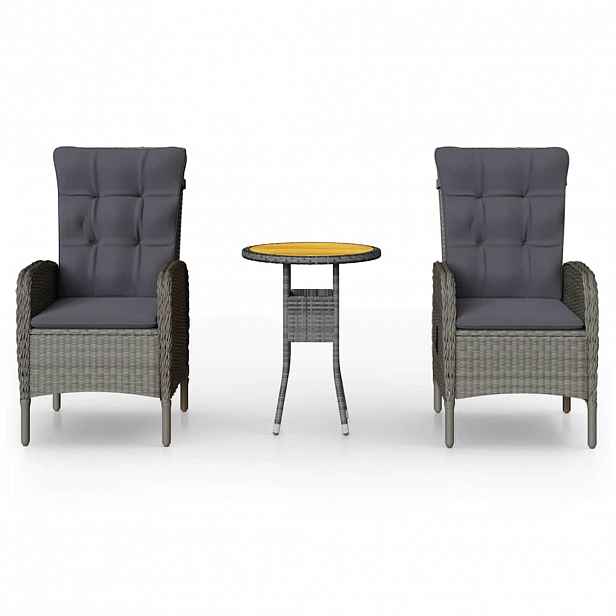 vidaXL 3dílný zahradní bistro set polyratan šedý