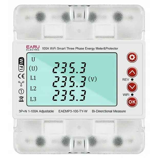 Earu Tuya EAEMP3 – 3-fázový elektroměr 380 V 100 A s dvousměrným WiFi