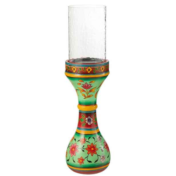 Dřevěný barevný kulatý svícen Mumbai mango wood - Ø 13*46 cm J-Line by Jolipa