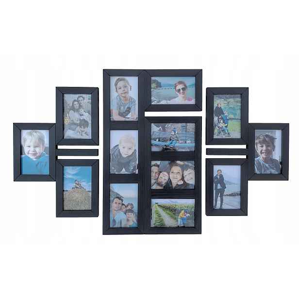 Dřevěný multirám Rámeček na 13 fotografií 10x15 cm Galerie nástěnný rámeček Černý