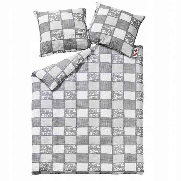 Krepové povlečení 200x220 Pačlánek volánek šedá knoflíky 100% bavlna