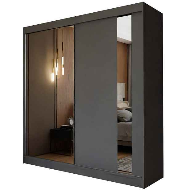 MASSENO ŠATNÍ SKŘÍŇ S POSUVNÝMI DVEŘMI GRAZIA, 200/216/61 cm 2dveřová se zrcadlem, šedá