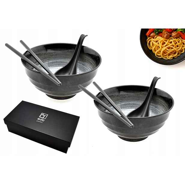 Sada 2 misek s lžícemi a paličkami – Ramen Black Kuro 800 ml Box