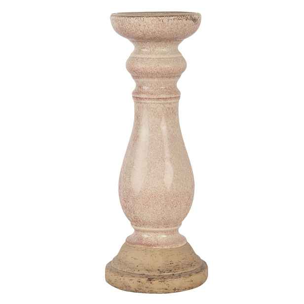 Světle růžový svícen se zdobenou nohou - Ø 14*36 cm Clayre & Eef