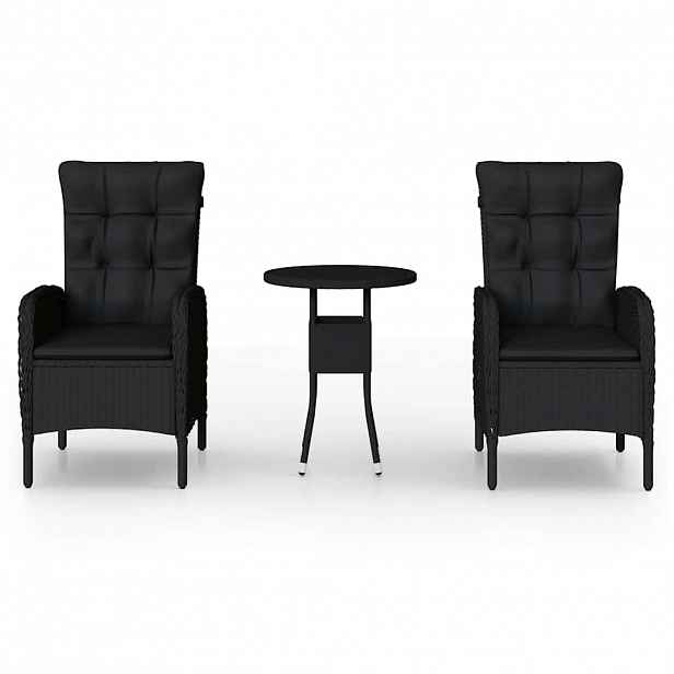 vidaXL 3dílný zahradní bistro set polyratan černý