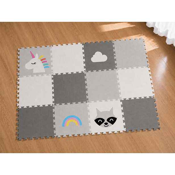 Dvanáctidílná puzzle podlaha do dětského pokoje MÝVAL A JEDNOROŽEC