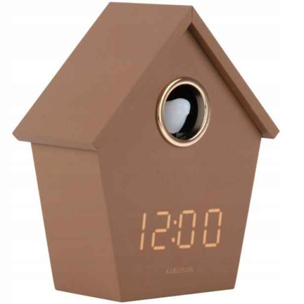 Nástěnné hodiny hnědé s ptáčkem budík digitální alarm Riqueza Cuckoo Led