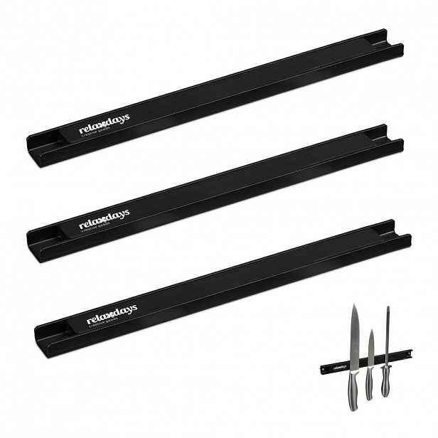 Relaxdays LIŠTA magnetická černá 3-ks-set ocel 30 cm