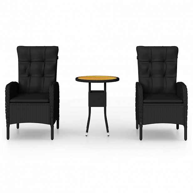 vidaXL 3dílný zahradní bistro set polyratan černý