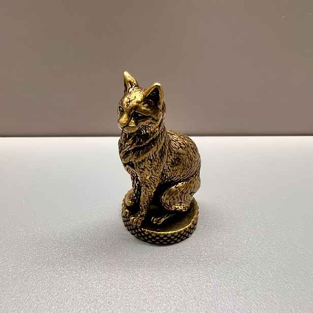 TEMU Sběratelské Figurky - Retro Miniaturní Soška Kočky, Pevná Mosazná Kočičí Ozdoba, Dekorační Figurka Zvířete na Stůl, s Klidným a Elegantním