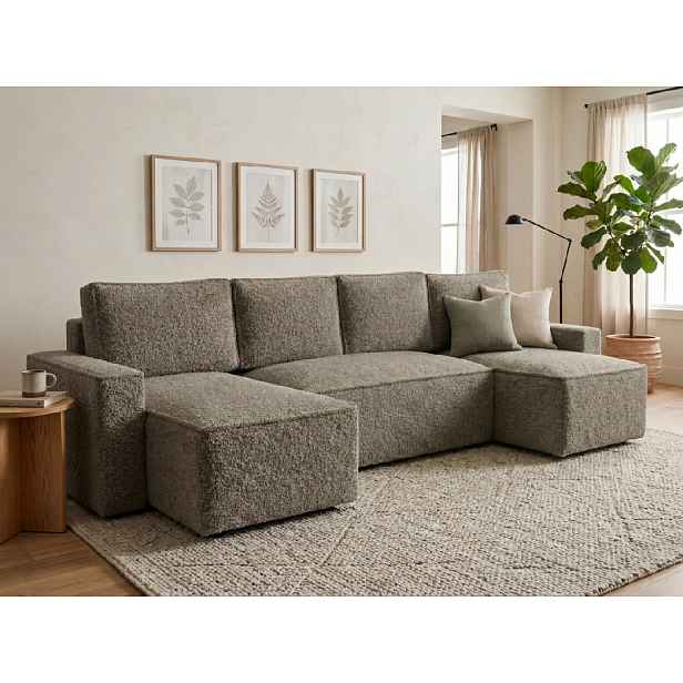 Rozkládací sedací souprava do U SMART BOUCLE 303x143 cm, šedohnědá