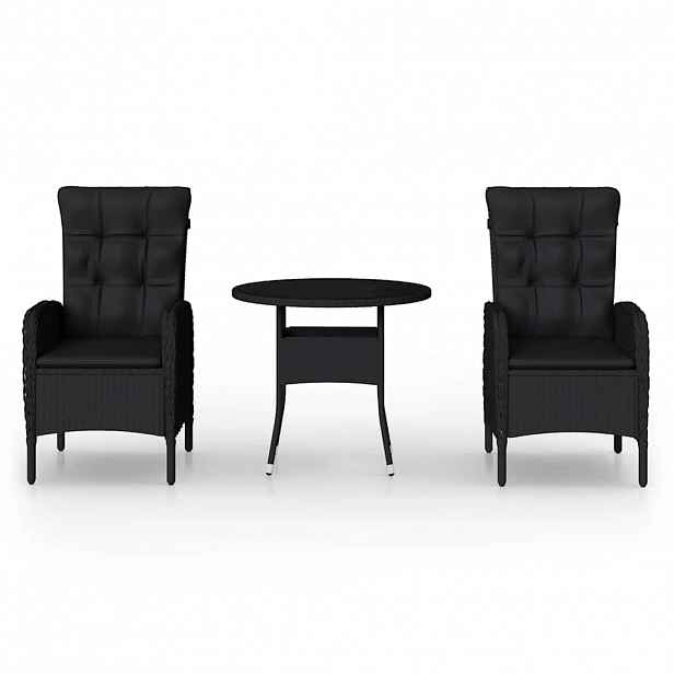 vidaXL 3dílný zahradní bistro set polyratan černý