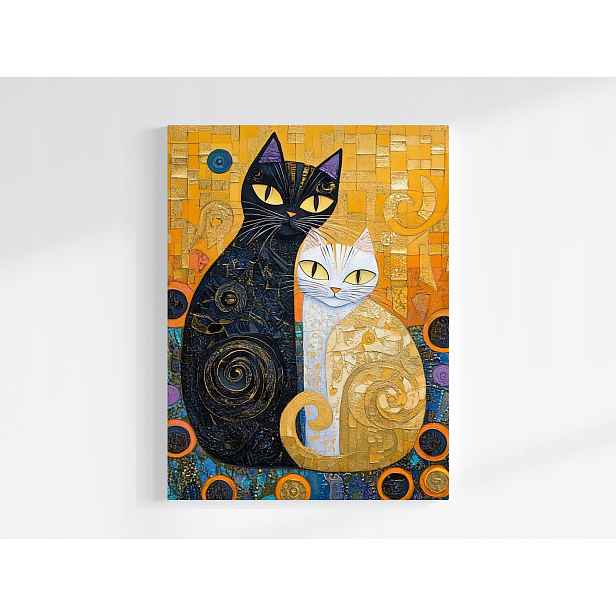 Plakát Mozaika Klimt Dvě Kočky Bílá Černá Yin Yang 75x100