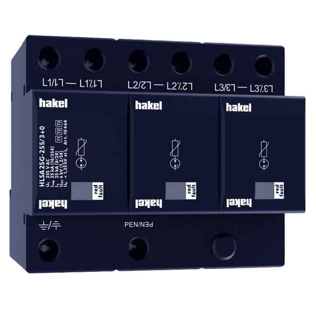 Svodič přepětí T1+T2+T3 Hakel HLSA25G-255/3+0