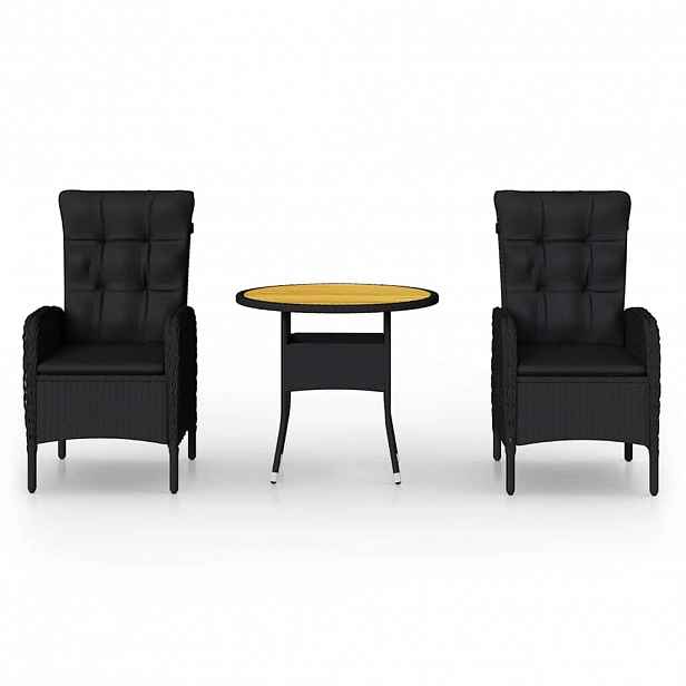 vidaXL 3dílný zahradní bistro set polyratan černý