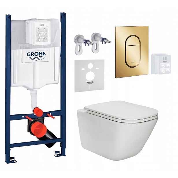 Wc Set Stelaz Grohe Wc Mísa Rim Roca Gap Tlačítko Zlatý Lesk