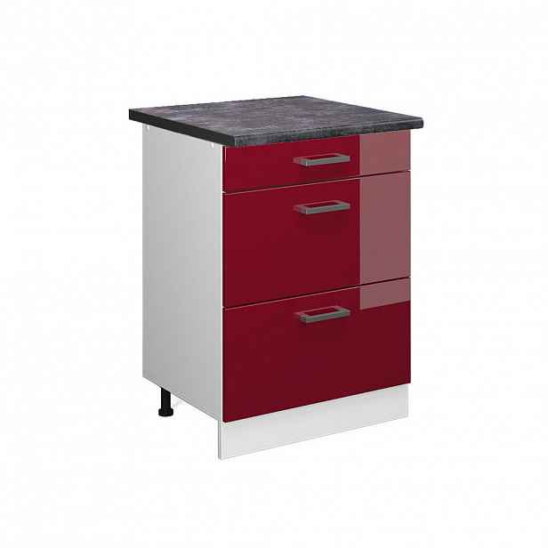 Vicco SPODNÍ SKŘÍŇKA KUCHYŇSKÉ LINKY R-Line Červená vysoký lesk 60 cm se zásuvkami, PD Antracit
