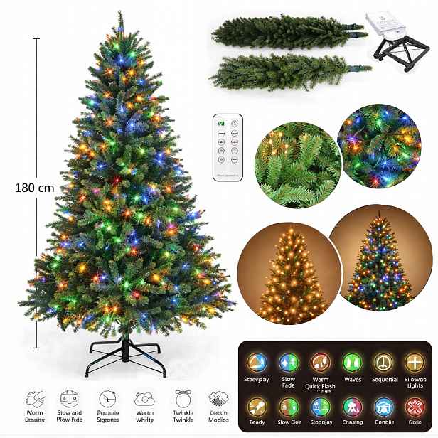 15. Umělý vánoční stromeček Led 180 cm 1168 větví 350 světýlek 11 režimů svícení