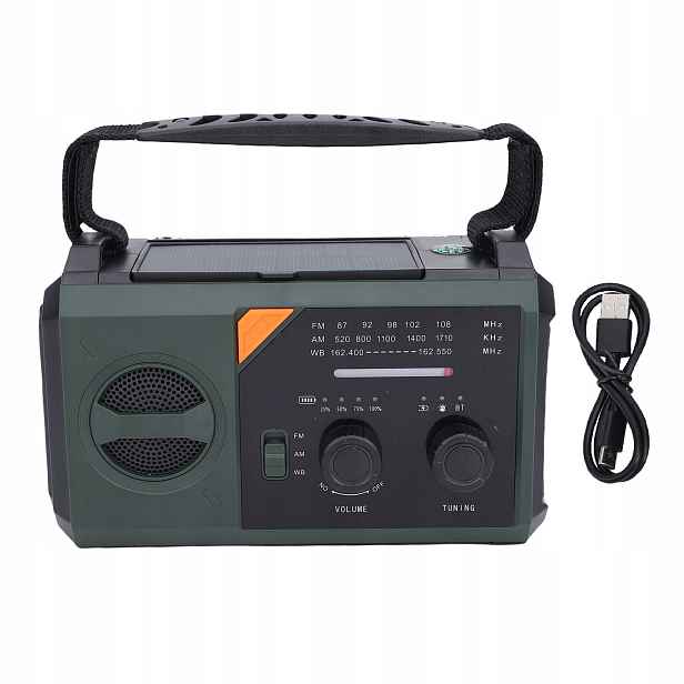 Keenso Nouzové rádio Wb Noaa Am Fm Solar Hand Crank Nabíjecí s Led svítilnou