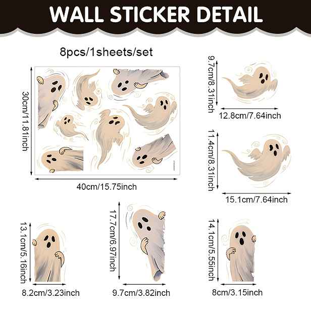 TEMU 1 ks Halloweenská samolepka na okno s duchem, bílá statická samolepka s duchem, dekorace, skleněná samolepka do obývacího pokoje a ložnice pro