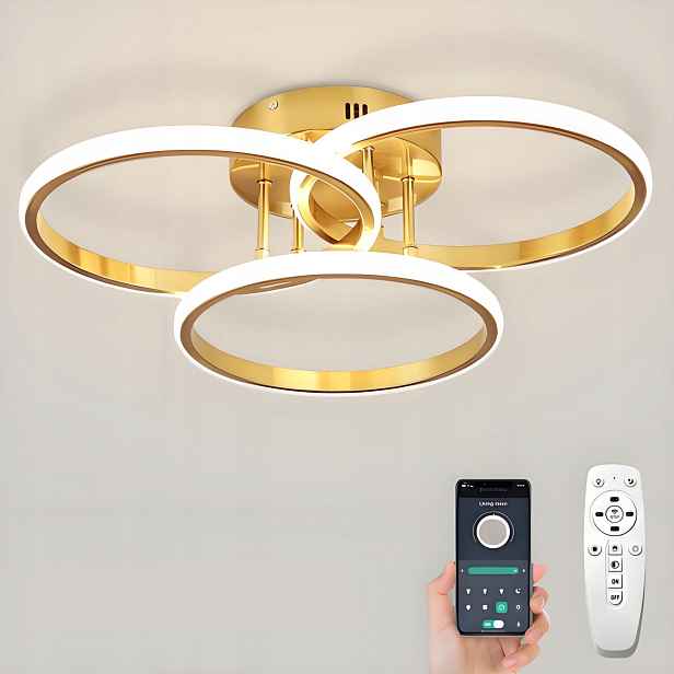 Závěsné Stropní Svítidlo Zlatá Led Lustr Ring Moderní S Dálkovým Ovládáním App 42W