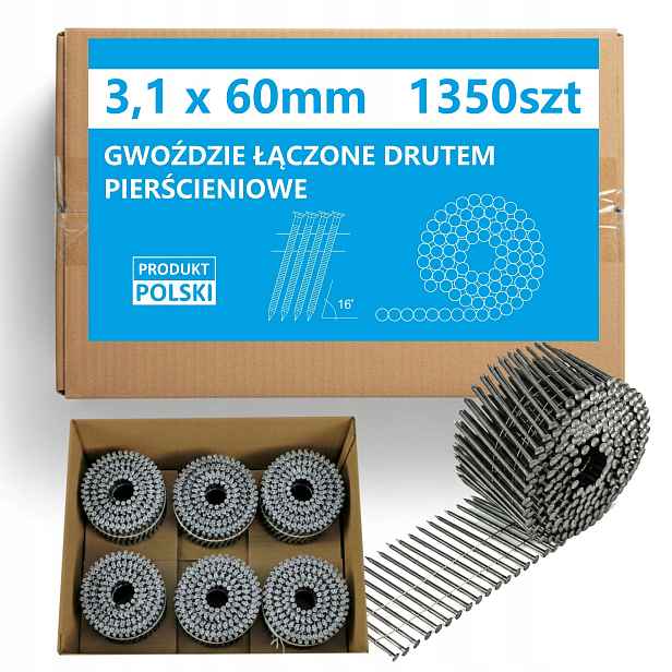 Hřebíky Do Hřebíkovačky Spojené Drátem 3,1x60mm Bubnové Koletované 1350 Ks