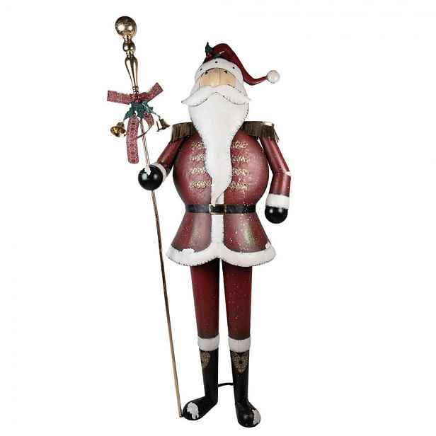 Veliká červená kovová socha Santa Claus s holí - 82*36*205 cm Clayre & Eef