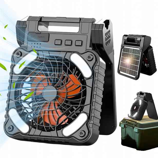 Solární kempingový ventilátor s Led lampou, přenosná solární lampa, skládací