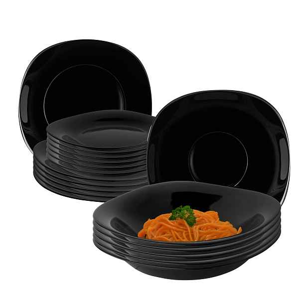 Sada skleněných talířů 18 ks jídelní sada pro 6 osob Altom Black Harmony