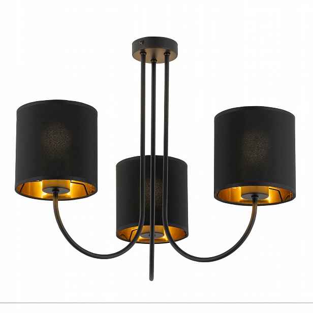 Závěsná lampa Torens Černá Zlatá Stínidla 3xE27 Lustr do obývacího pokoje