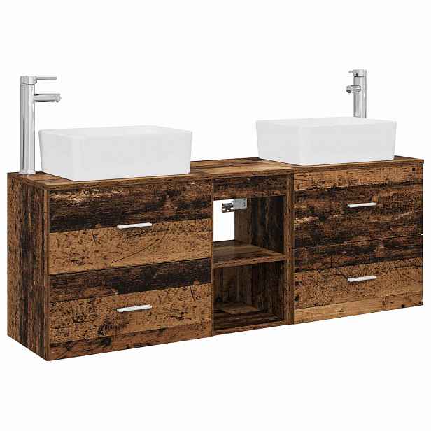 vidaXL Sada koupelnových skříněk 3 ks Staré dřevo 136 x 35 x 80 cm