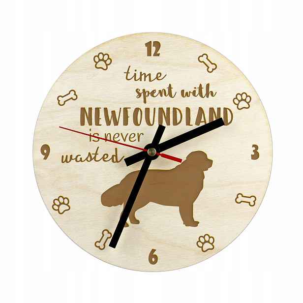 Novofundlandské gravírované hodiny se psem, průměr 30 cm, jméno psa