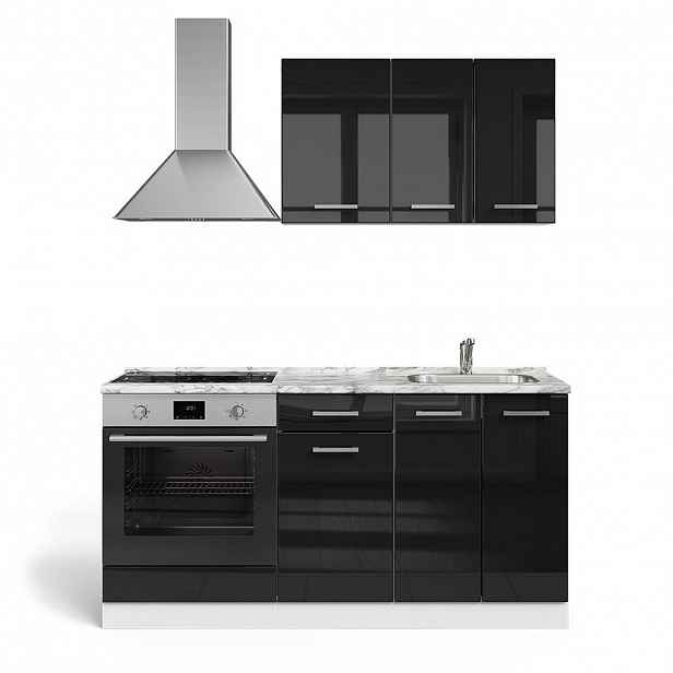 Vicco JEDNOTKOVÁ KUCHYNĚ R-Line Černý vysoký lesk/bílá 160 cm se skříňkou pro troubu s pracovní deskou