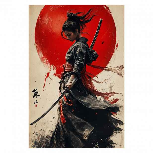 TEMU 1ks Samurajská žena s plátno umělecký tisk, Bezrámový plakát 12x18 palců, Tradiční japonská nástěnná dekorace pro , kluby, kavárny, restaurace,