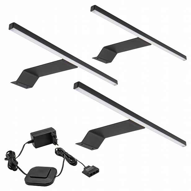 3x Led nástěnná lampa Nad Zrcadlo Černá skříň 3W Neutrální 12V Napájecí zdroj 12W