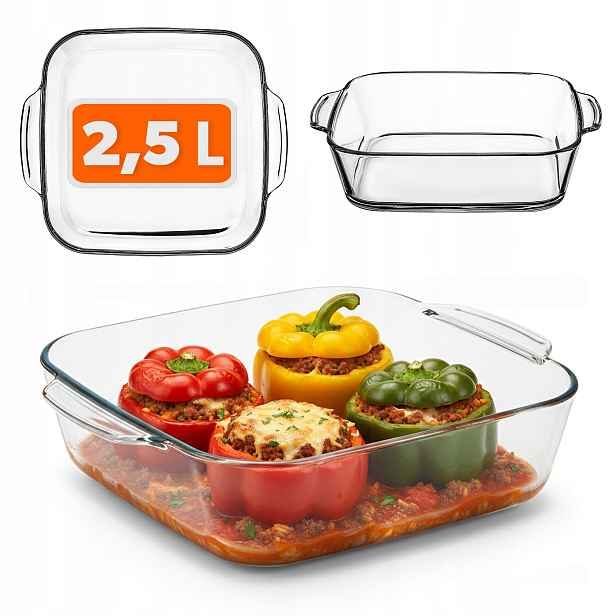 Žáruvzdorná Nádoba 2,5L Malá Na Zapékání Trouby Čtvercová 25cm