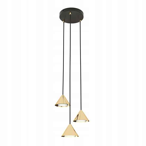 Závěsná lampa trojitá černá zlatá 3 kužely kulatá 20 cm nad stůl Emibig