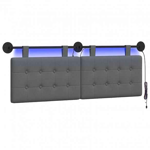 vidaXL Závěsné čelo postele S LED osvětlením Tmavě šedá Textil